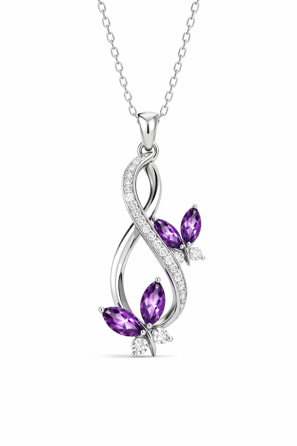 Amethyst Butterfly Pendant Necklace