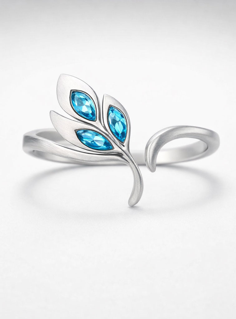 Leaf Blue Gemstone Silver  Ring