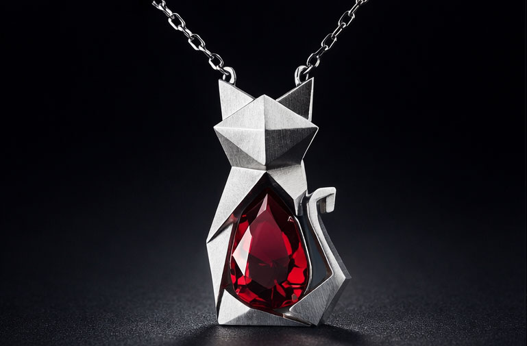 925% Sterling Silver Geometric Cat Pendant Necklace