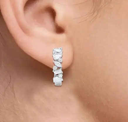 Silver hoop earrings with cubic zirconia stones