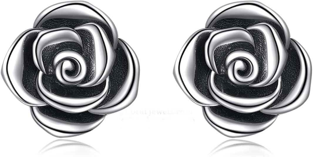 925% Sterling Silver Rose-shaped Earrings