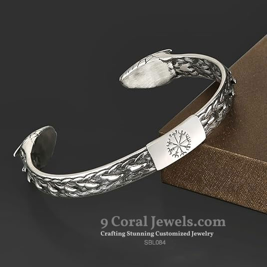 Handcrafted 925 Sterling Silver Viking Dragon Head Bracelet