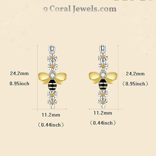 925% Sterling Silver Bee and Flower Hoop Earrings