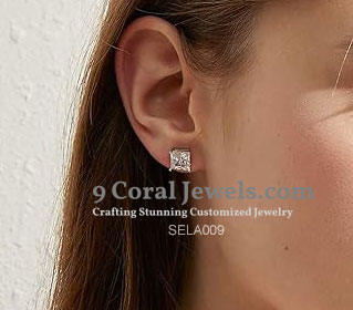 Princess Cut Cubic Zirconia Diamond Stud Earrings