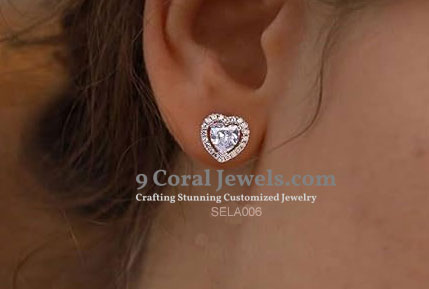 92545 Sterling Silver Heart-Shaped Crystal Stud Earrings