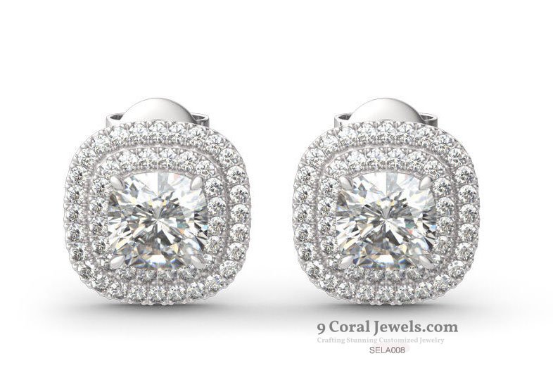 Cushion-Cut Cubic Zirconia Halo Stud Earrings