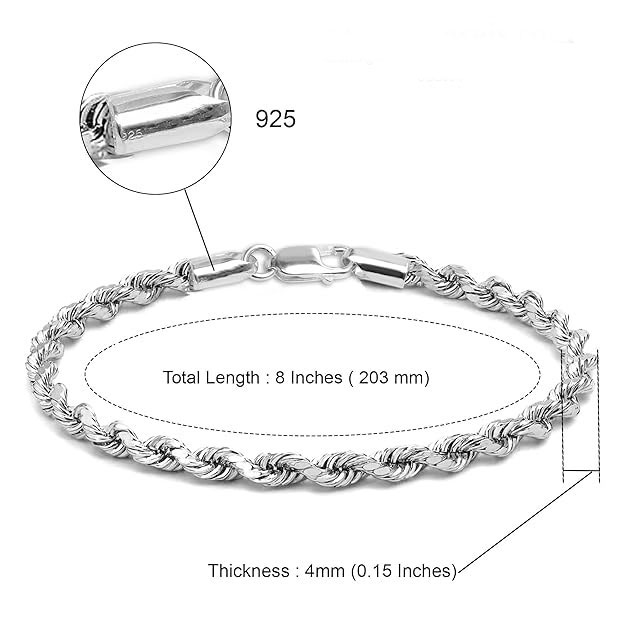 Sterling Silver Rope Chain Bracelet