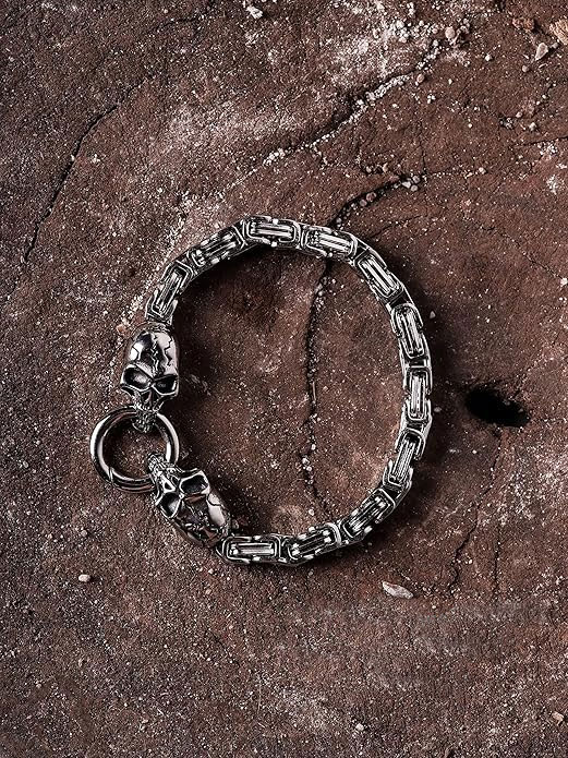925% Sterling Silver Skull Chain Bracelet