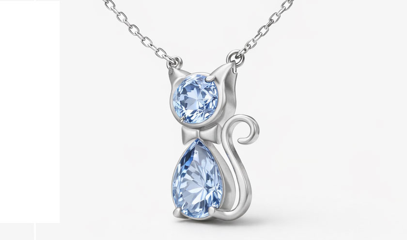 925% Sterling Silver Cat Shaped Crystal Pendant Necklace