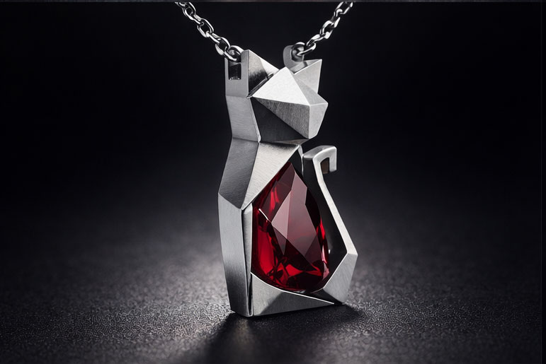 925% Sterling Silver Geometric Cat Pendant Necklace