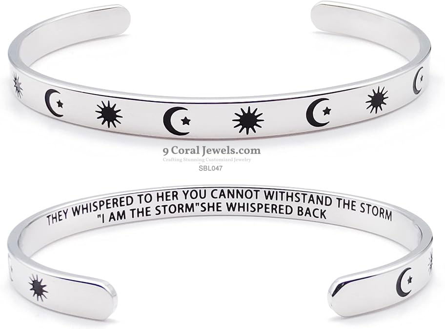 925% Sterling Silver Inspirational Moon and Sun Cuff Bracelet