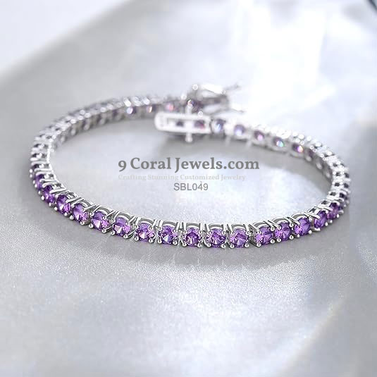 925% Sterling Silver Amethyst Tennis Bracelet