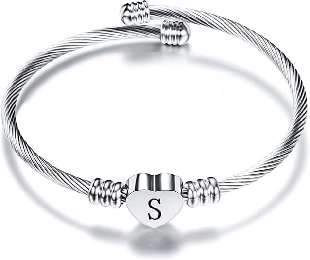 Personalized Heart Initial Cable Bracelet – SBL066