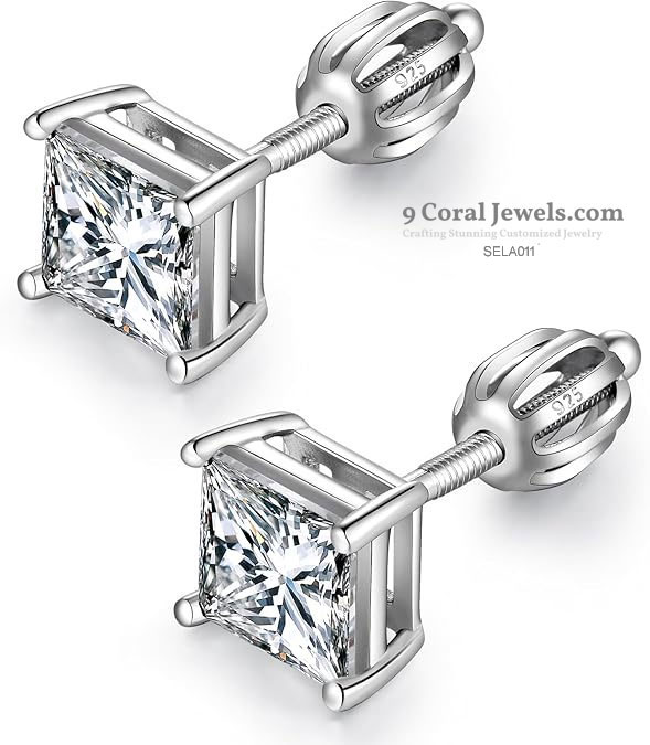 Princess Cut Cubic Zirconia Stud Earrings