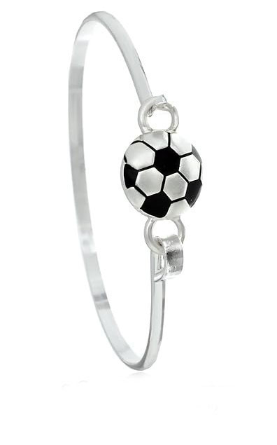 925 Sterling Silver Soccer Ball Bangle Bracelet