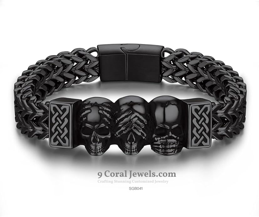 Black Skull Chain Bracelet - 925% Sterling Silver Mnufacturer