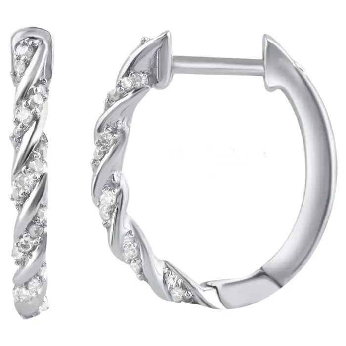 Sterling Silver CZ Diamond Hoop Earrings