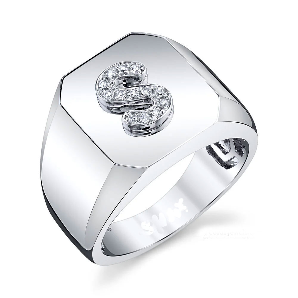 Silver Ring with CZ Letter S