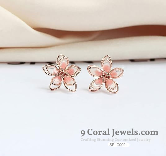 925% Sterling Silver Pink Flower Gold Earrings
