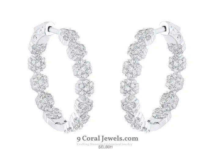 CZ Diamond Cluster Hoop Earrings