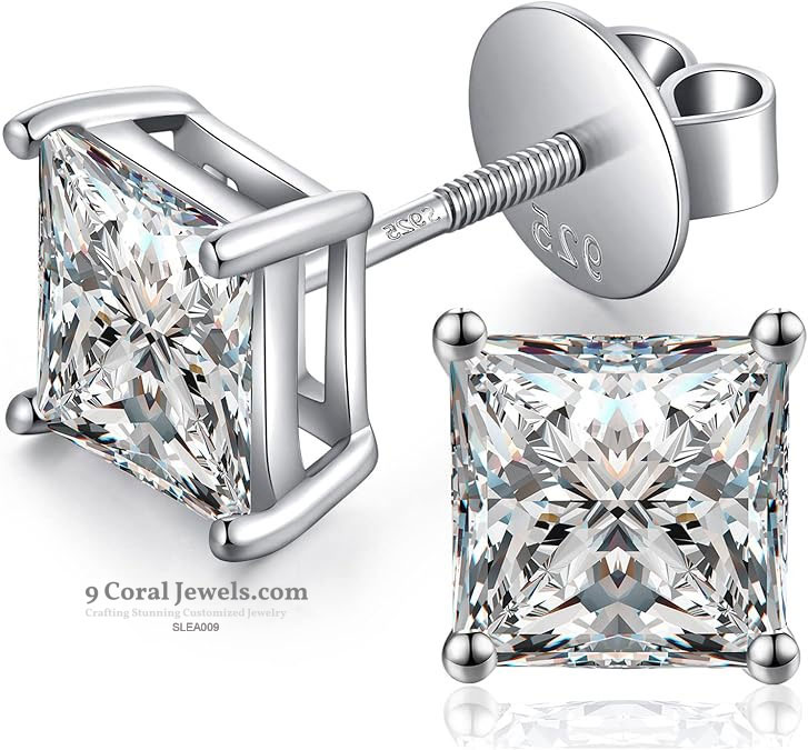 Princess Cut CZ Diamond Stud Earrings