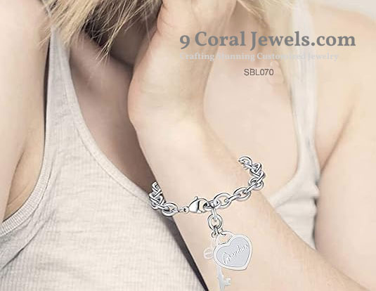 Beaded Heart Initial Bracelet – 925 Sterling Silver
