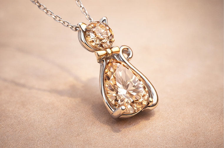 925% Sterling Silver Cat-Shaped Crystal Pendant Necklace