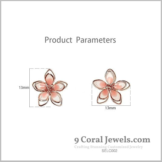 925% Sterling Silver Pink Flower Gold Earrings