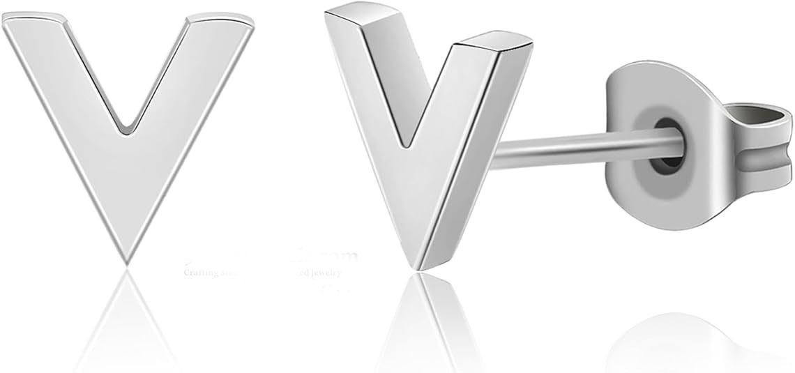 Silver Letter V Stud Earrings