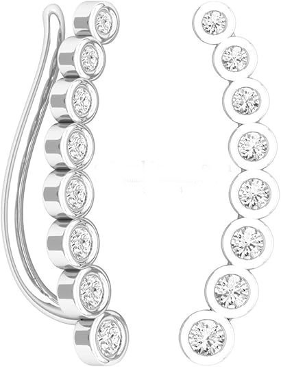 925% Sterling Silver Elegant CZ Ear Climber Earrings