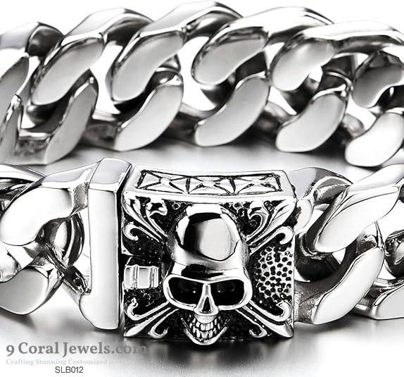 Men's 925% Sterling Silver Skull Bracelet