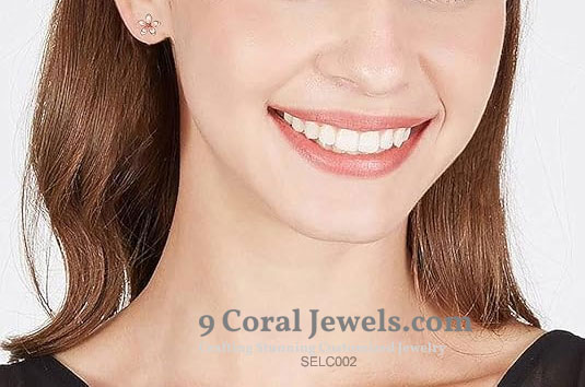 925% Sterling Silver Pink Flower Gold Earrings