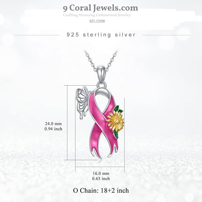 Pink Ribbon Butterfly Pendant Necklace
