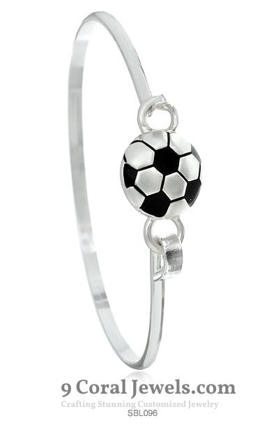 925 Sterling Silver Soccer Ball Bangle Bracelet