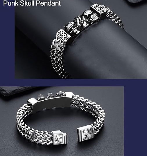 Three Skulls 925% Sterling Silver Bracelet