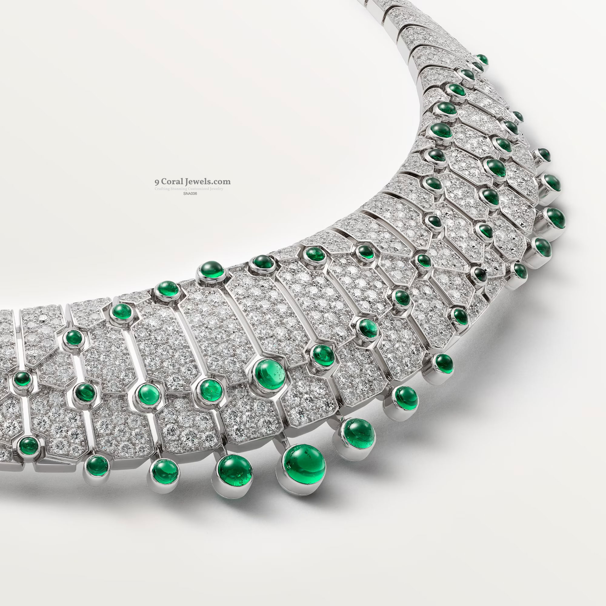 Emerald and CZ Diamond Silver Necklace