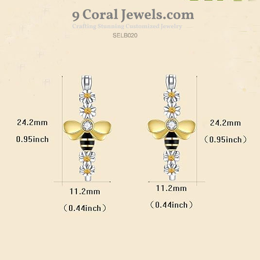 925% Sterling Silver Bee and Flower Hoop Earrings