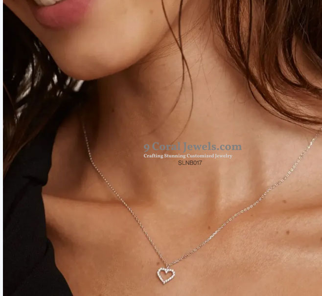 925% Sterling Silver CZ Heart Pendant Necklace