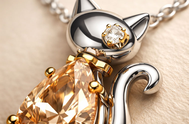 925% Sterling Silver Cat Crystal Pendant Necklace