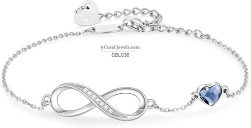 Sterling Silver Infinity Heart Charm Bracelet