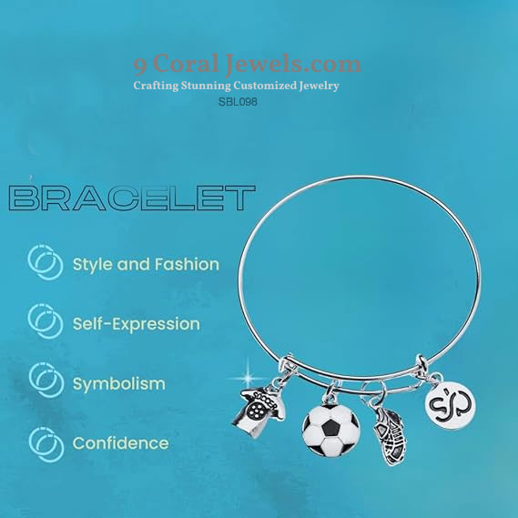 925 Sterling Silver Expandable Soccer Charm Bangle