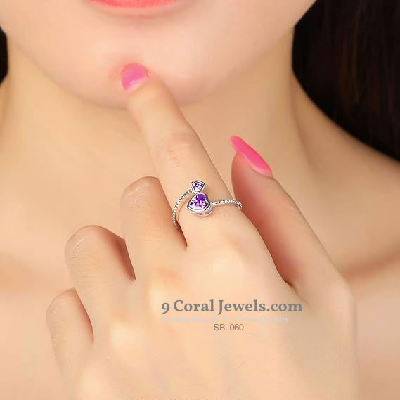 925 Sterling Silver Heart-Shaped Purple CZ Ring & Bracelet Set – SBL060
