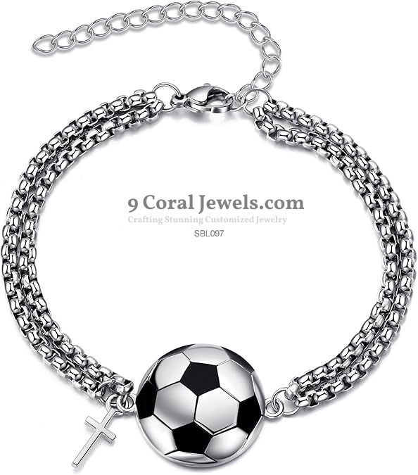 925 Sterling Silver Soccer Bracelet with Cross Charm & CZ Accents