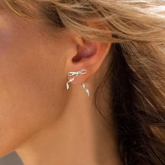 Silver Ribbon Bow Earrings