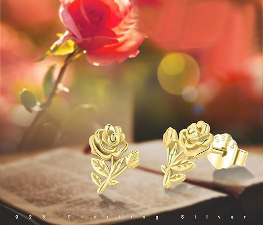 9255 Sterling Silver, Gold Rose Stud Earrings