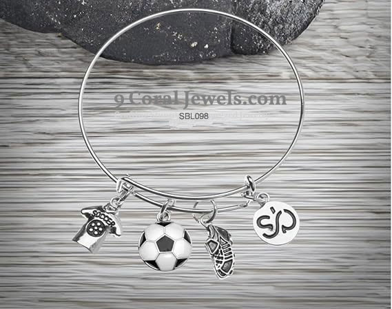 925 Sterling Silver Expandable Soccer Charm Bangle