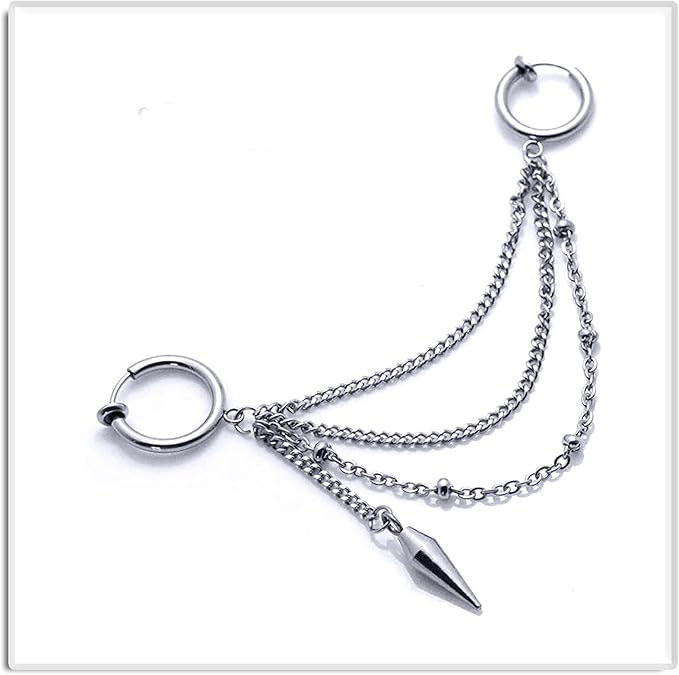 Silver Dangle Hoop Earrings with Chains