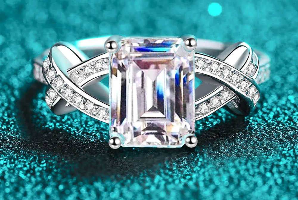 Elegant Square-Cut Crystal Silver Ring