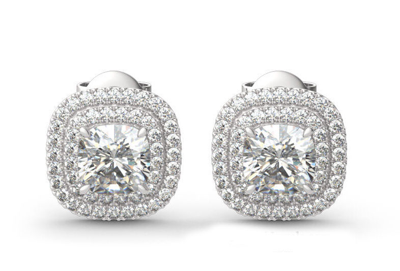 CZ Halo Stud Earrings