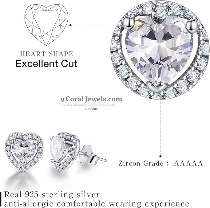 925% Sterling Silver Heart-Shaped CZ Stud Earrings